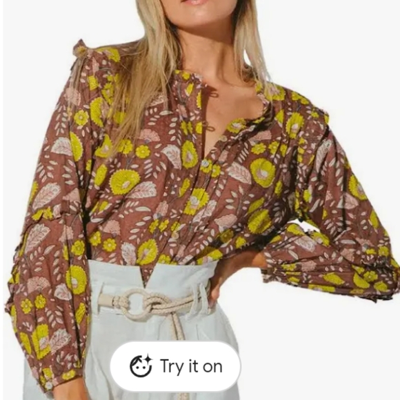 Cleobella Olivia in Dahlia Block Print Floral Blouse - Picture 1 of 10